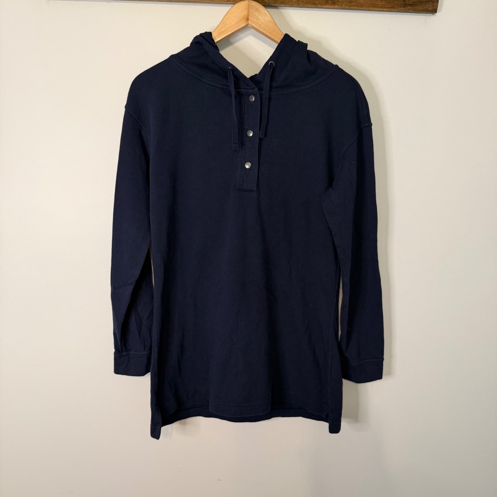 Patagonia Organic Cotton Henley Hoodie Navy Blue Long Sleeve Women Medium